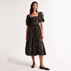 NWT Abercrombie Emerson Poplin Puff Sleeve Midi Dress